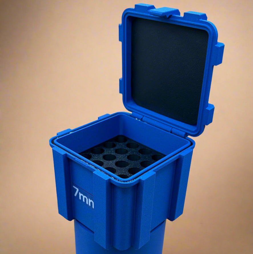 Kustom 7mm-08 Ammunition Storage Container with Integrated Cupholder Sleeve - Crate Box Style - 25 rounds