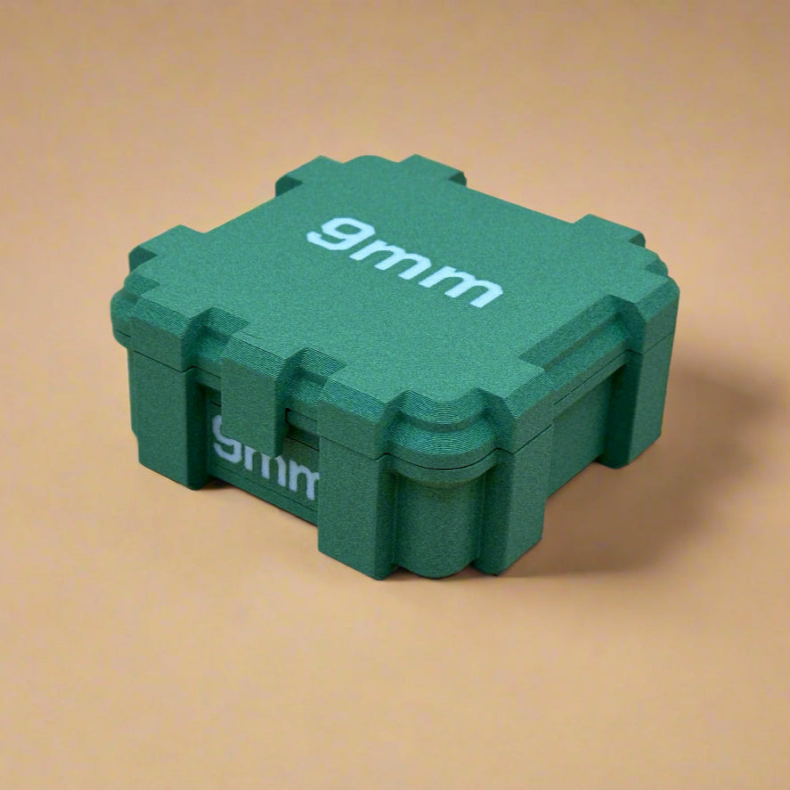 9mm Luger Ammunition Storage Container - Crate Box Style - 25 rounds