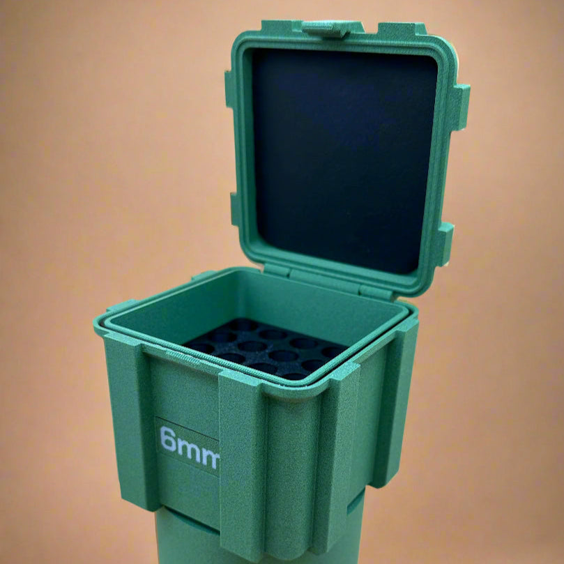 Kustom 243 Ammunition Storage Container with Integrated Cupholder Sleeve - Crate Box Style - 25 rounds